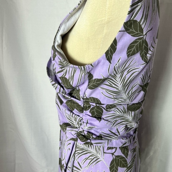 LANDS END szM-TALL TROPICAL DRESS PURPLE GREEN FLATTERING CROSS TOP SOFT FABRIC - Picture 3 of 7